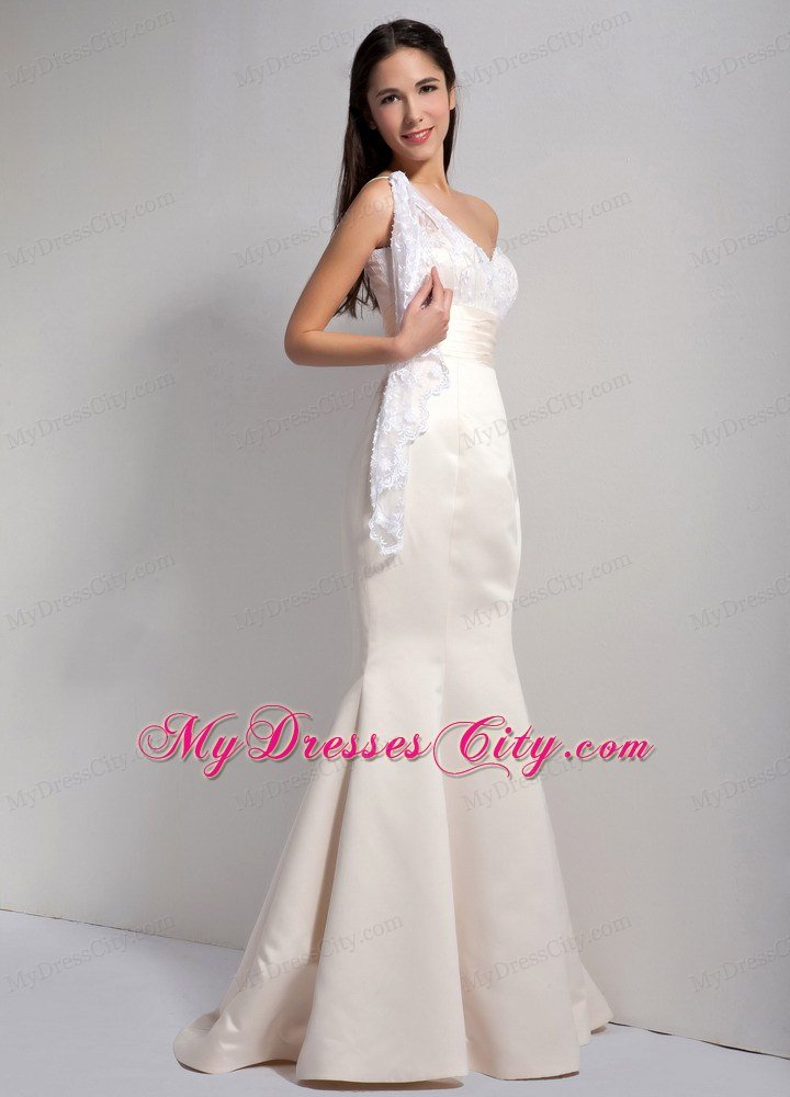 Lace One Shoulder Mermaid Celebrity Prom Dress Ruching White