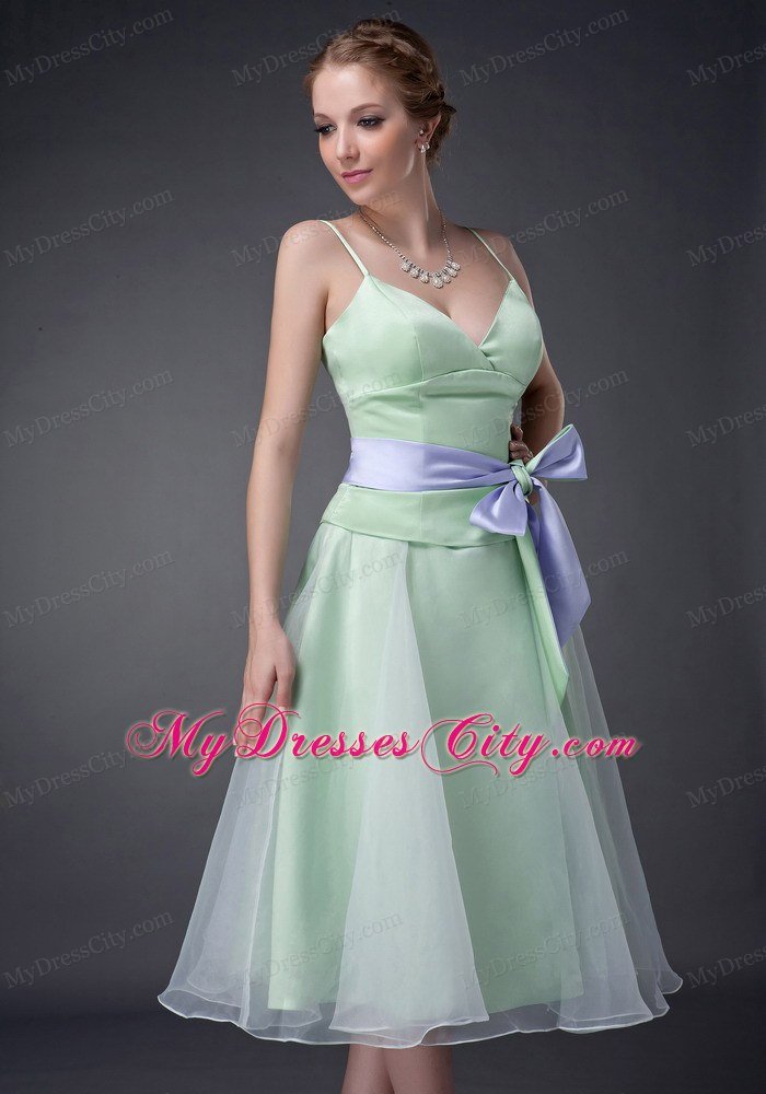 Colorful Bowknot Spaghetti Straps Prom Dresses for Party