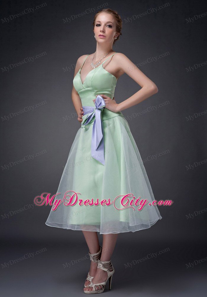 Colorful Bowknot Spaghetti Straps Prom Dresses for Party