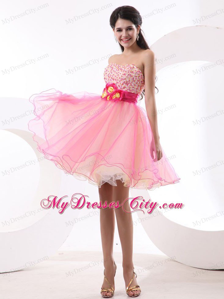 Multi-colored Hand Made Flowers Cocktail Prom Dress Beaded