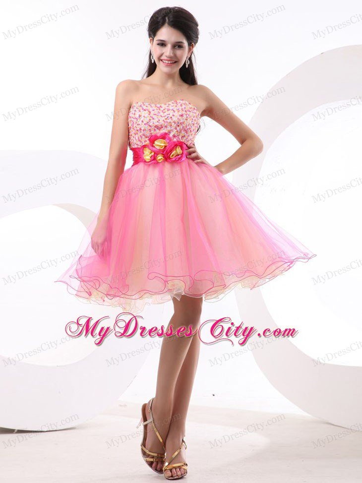 Multi-colored Hand Made Flowers Cocktail Prom Dress Beaded