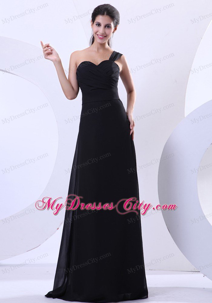 Ruching One Shoulder Black Chiffon 2013 Prom Evening Dress