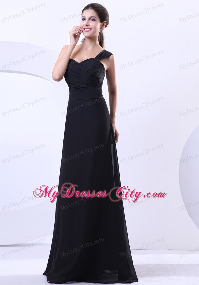 Ruching One Shoulder Black Chiffon 2013 Prom Evening Dress