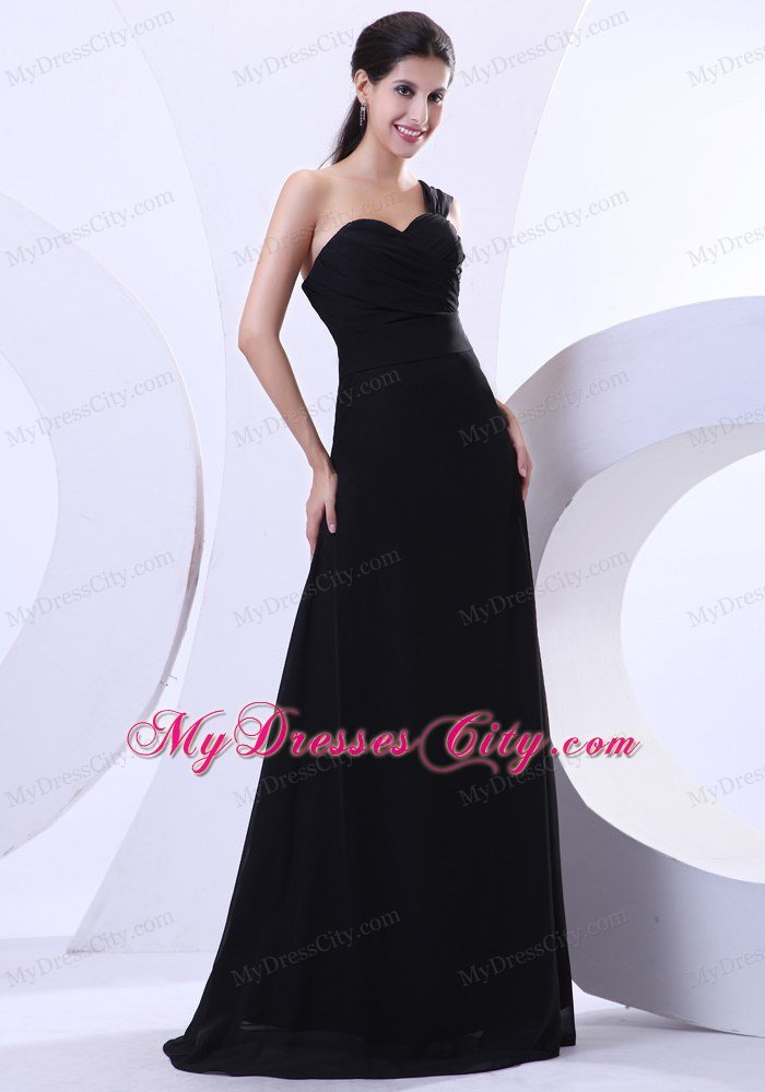 Ruching One Shoulder Black Chiffon 2013 Prom Evening Dress