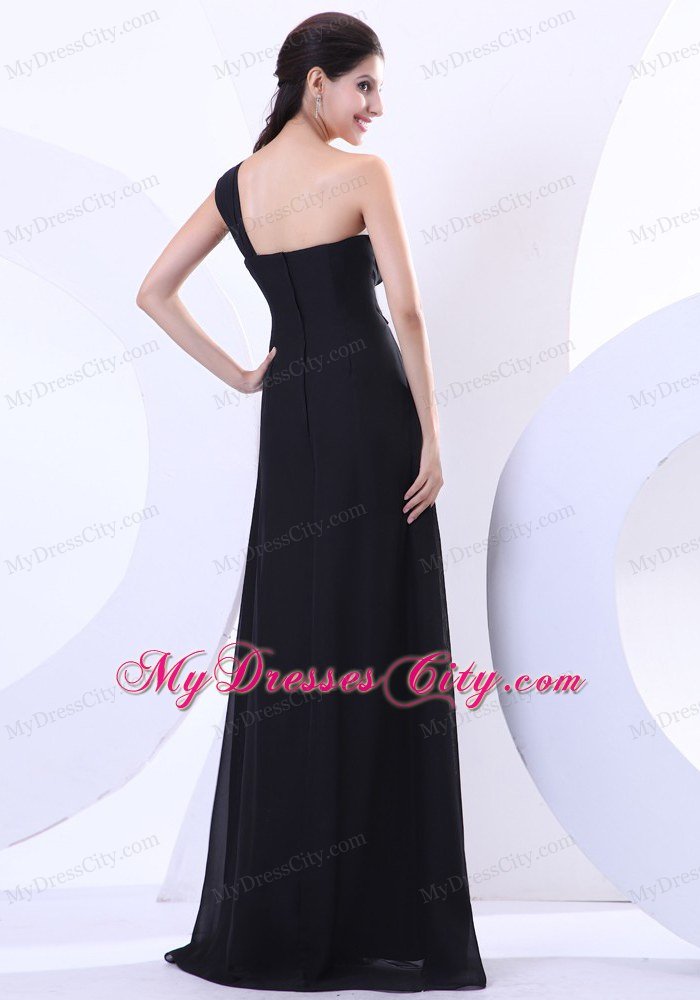 Ruching One Shoulder Black Chiffon 2013 Prom Evening Dress