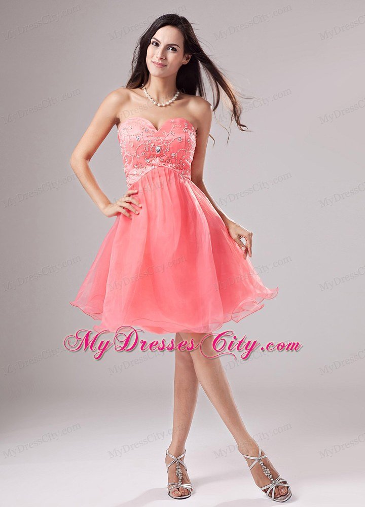 Beading Organza Mini-length Prom Cocktail Dress Watermelon