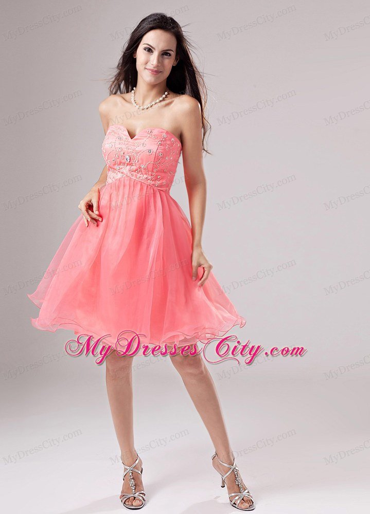 Beading Organza Mini-length Prom Cocktail Dress Watermelon