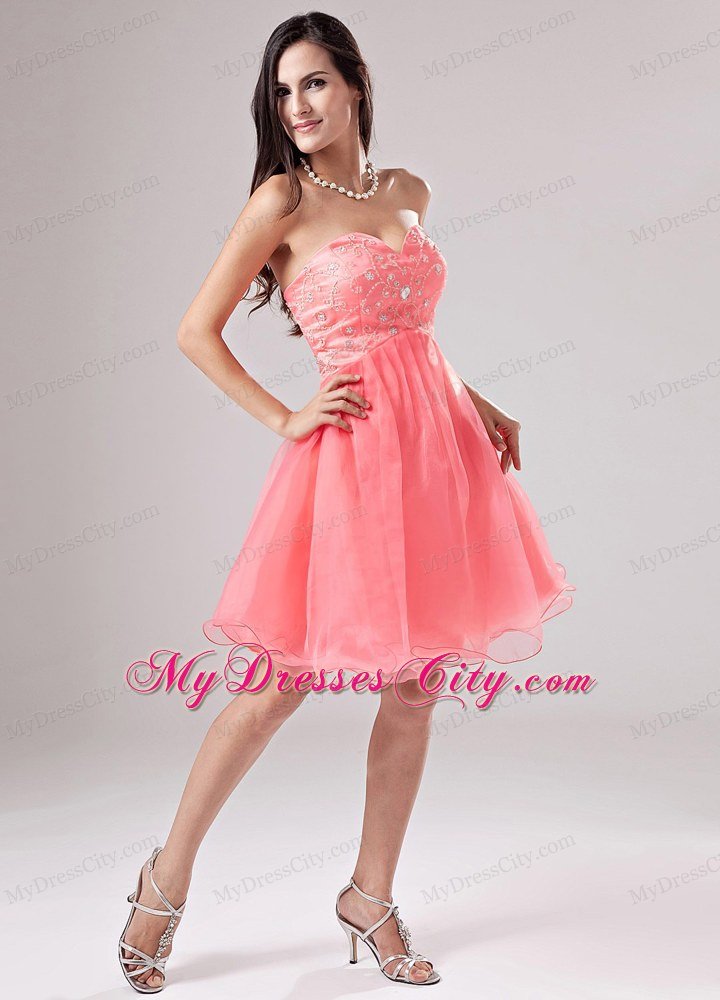 Beading Organza Mini-length Prom Cocktail Dress Watermelon