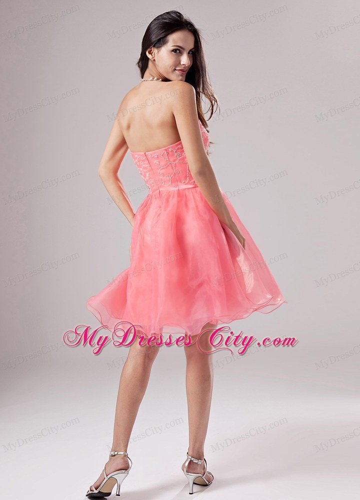 Beading Organza Mini-length Prom Cocktail Dress Watermelon