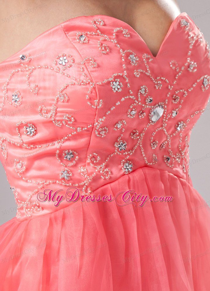 Beading Organza Mini-length Prom Cocktail Dress Watermelon