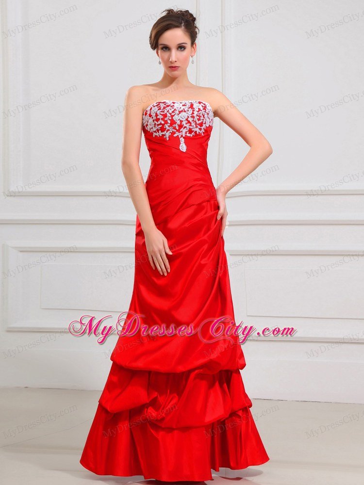 Lace Red Strapless Layered Taffeta Prom Dress with Cool Back