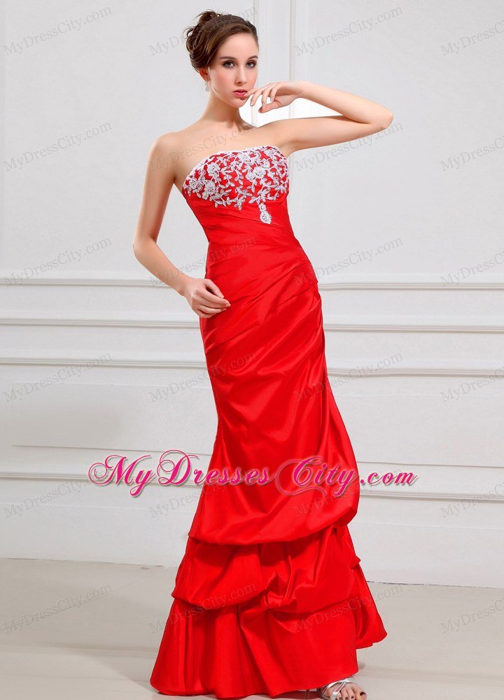 Lace Red Strapless Layered Taffeta Prom Dress with Cool Back