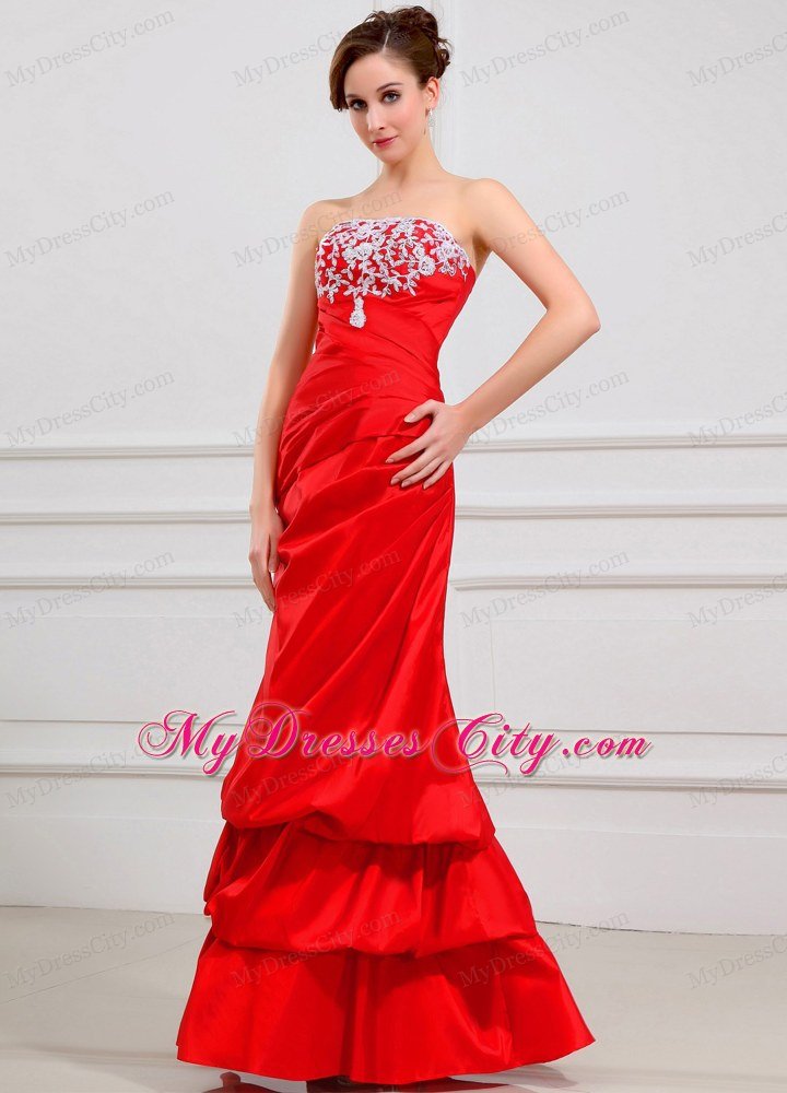 Lace Red Strapless Layered Taffeta Prom Dress with Cool Back