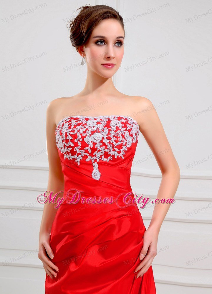 Lace Red Strapless Layered Taffeta Prom Dress with Cool Back