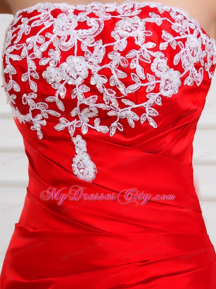 Lace Red Strapless Layered Taffeta Prom Dress with Cool Back