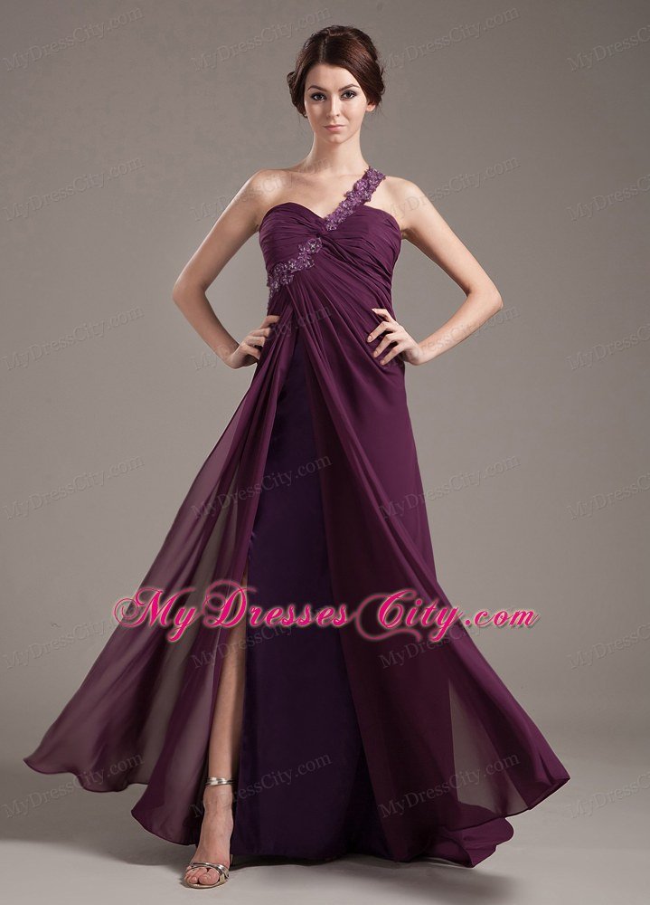 Appliques Burgundy Chiffon Prom Dress Beading Brush Tarin