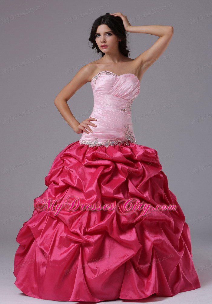 Coral Red and Pink Ruched Beading Military Ball Prom Dress