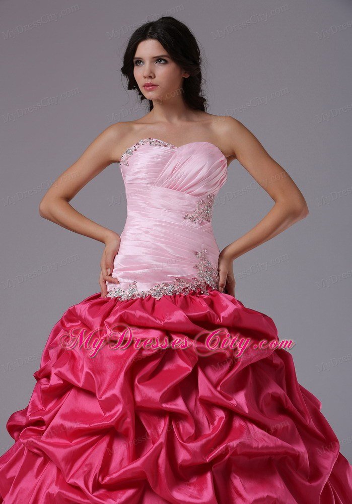 Coral Red and Pink Ruched Beading Military Ball Prom Dress