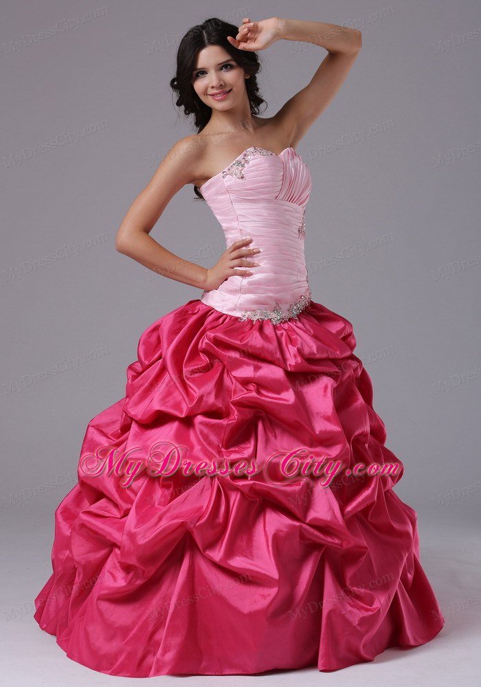 Coral Red and Pink Ruched Beading Military Ball Prom Dress