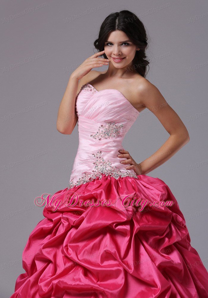 Coral Red and Pink Ruched Beading Military Ball Prom Dress