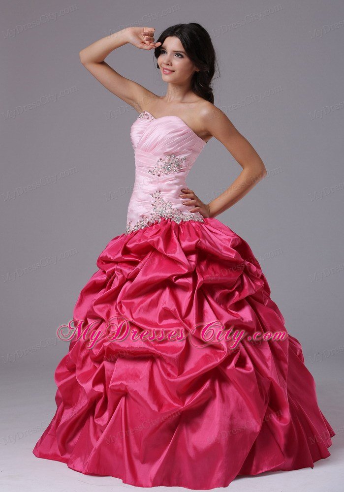 Coral Red and Pink Ruched Beading Military Ball Prom Dress