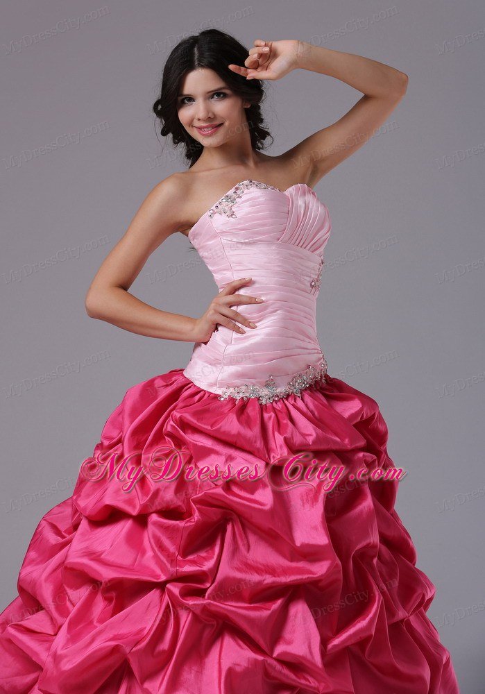 Coral Red and Pink Ruched Beading Military Ball Prom Dress