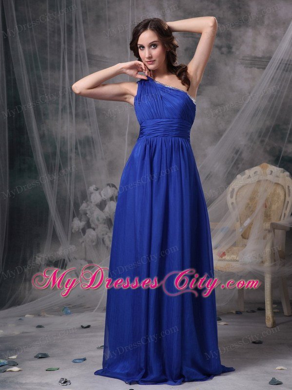 Royal Blue One Shoulder Chiffon Ruching Prom Celebrity Dresses