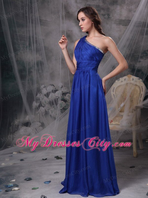 Royal Blue One Shoulder Chiffon Ruching Prom Celebrity Dresses