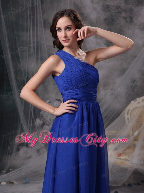 Royal Blue One Shoulder Chiffon Ruching Prom Celebrity Dresses