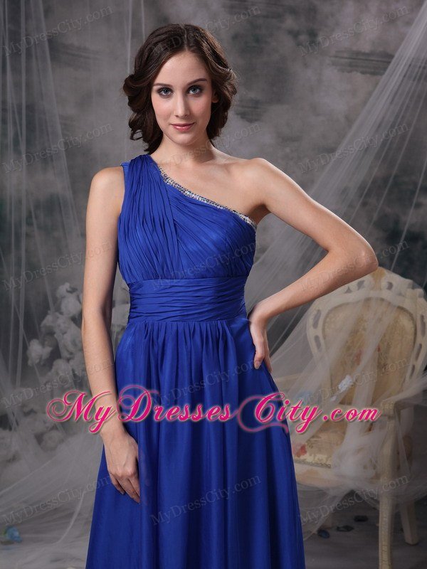 Royal Blue One Shoulder Chiffon Ruching Prom Celebrity Dresses