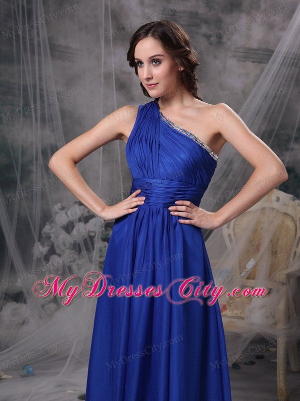 Royal Blue One Shoulder Chiffon Ruching Prom Celebrity Dresses