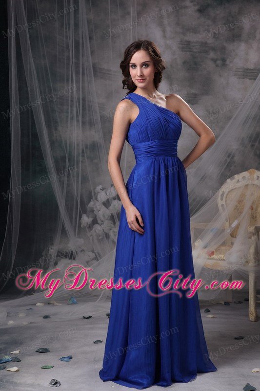 Royal Blue One Shoulder Chiffon Ruching Prom Celebrity Dresses