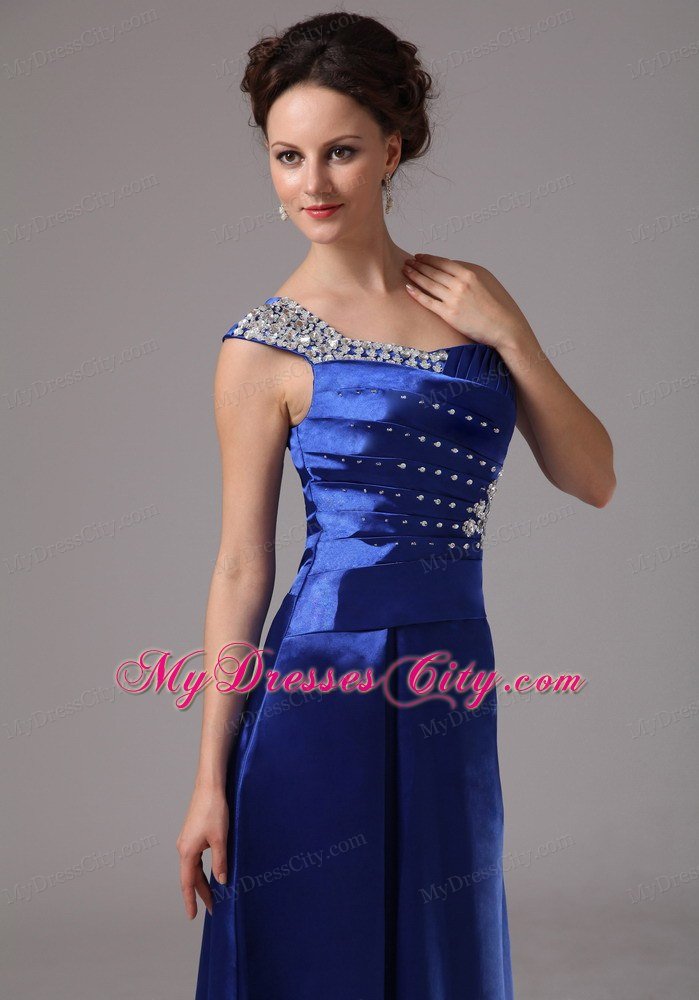 Ruched Royal Blue One Shoulder Beading Evening Prom Dresses