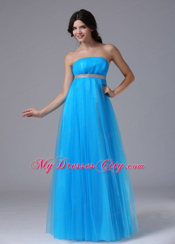 Aqua Blue Belt Prom Graduation Dresses with Cool Back 2013