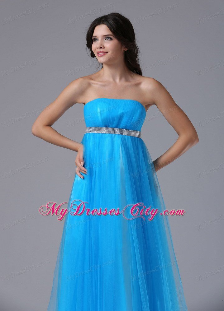 Aqua Blue Belt Prom Graduation Dresses with Cool Back 2013