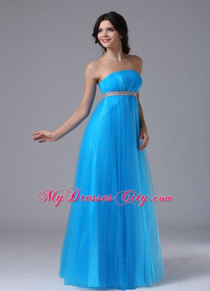 Aqua Blue Belt Prom Graduation Dresses with Cool Back 2013