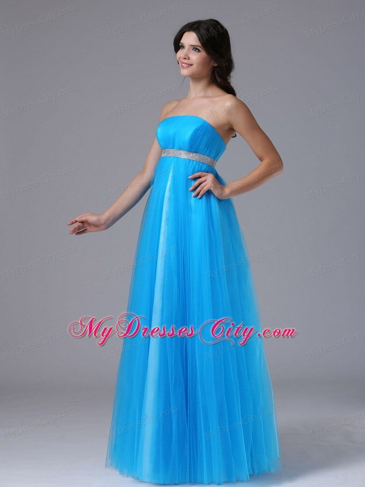 Aqua Blue Belt Prom Graduation Dresses with Cool Back 2013