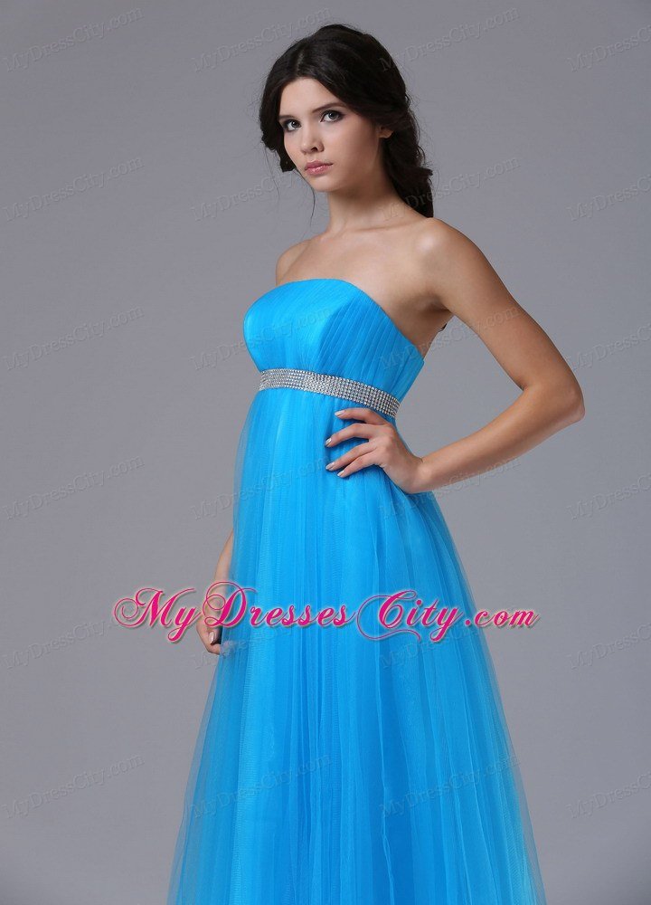 Aqua Blue Belt Prom Graduation Dresses with Cool Back 2013