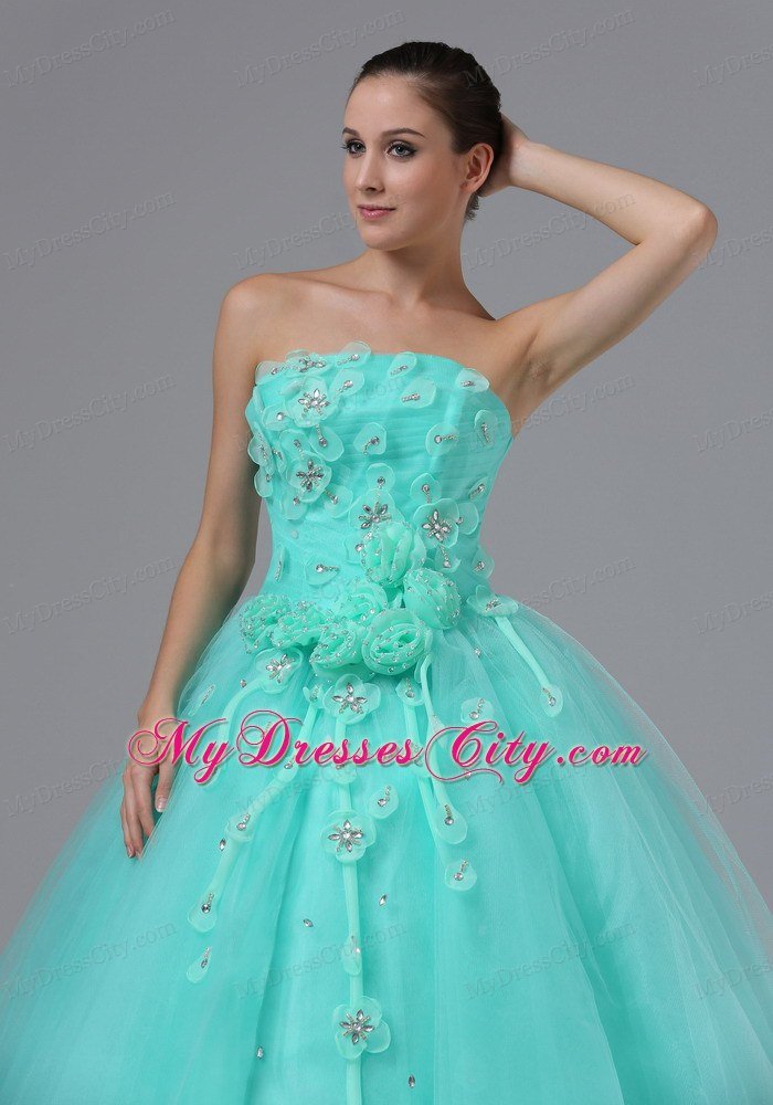 Hand Flowers Apple Green Appliques Military Ball Prom Dress