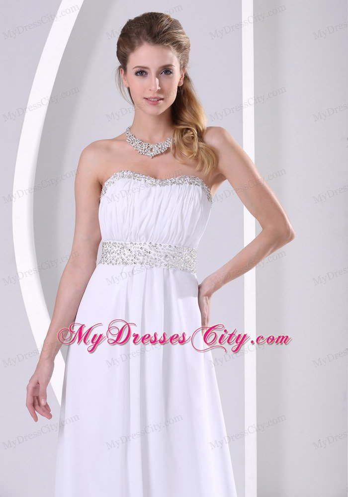 Beaded Chiffon Sweep Train White Prom Evening Dress 2013