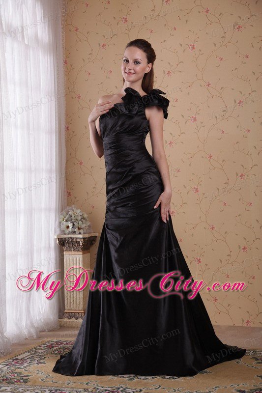 Black Court Train Prom Celebrity Dress With One Bow Shoulder