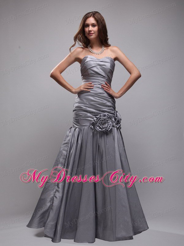 Hand Flowers Gray Mermaid Prom Evening Dress with Corset Back