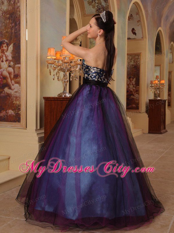 Leopard Purple Sweetheart Organza Sahed Beading Prom Dress