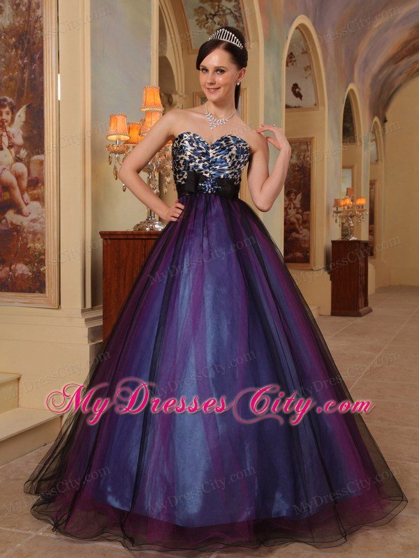 Leopard Purple Sweetheart Organza Sahed Beading Prom Dress