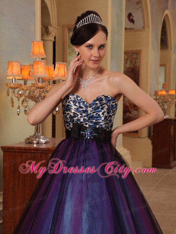 Leopard Purple Sweetheart Organza Sahed Beading Prom Dress