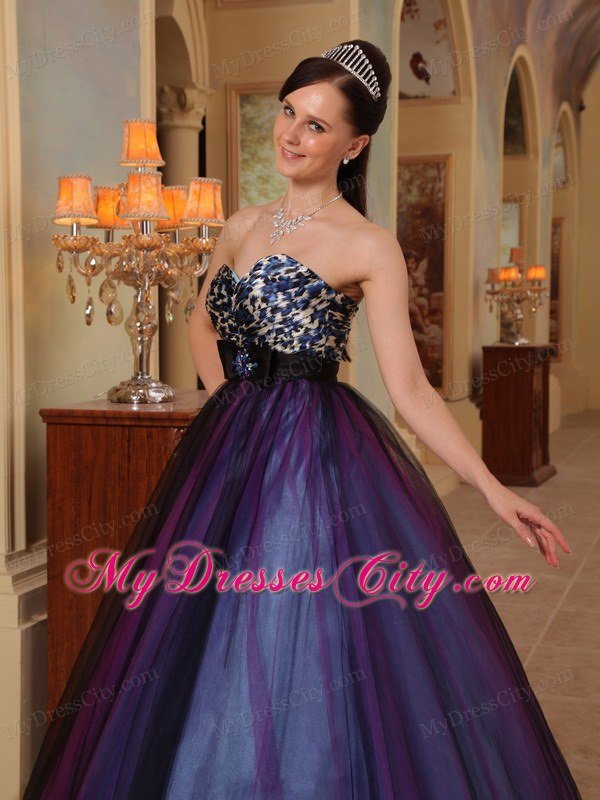 Leopard Purple Sweetheart Organza Sahed Beading Prom Dress