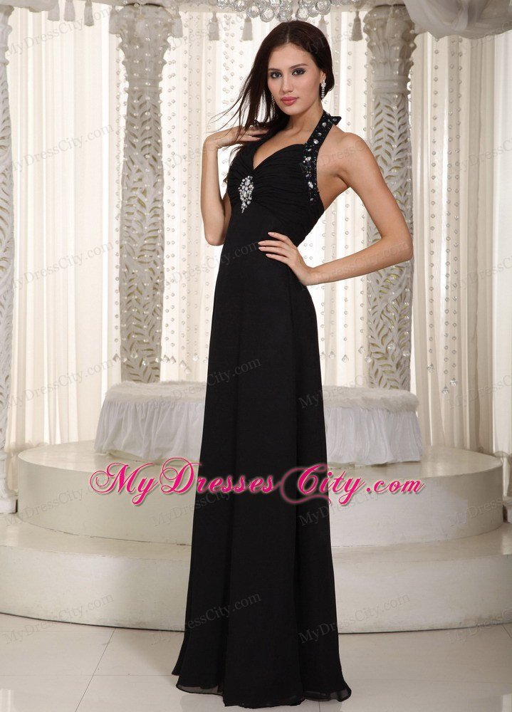 Black Halter Chiffon Beading Prom Dress for Formal Evening