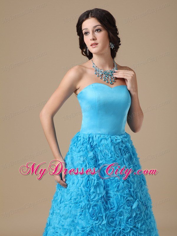 Rolling Flower Teal Prom Dress Sweetheart with Zipper Up Back