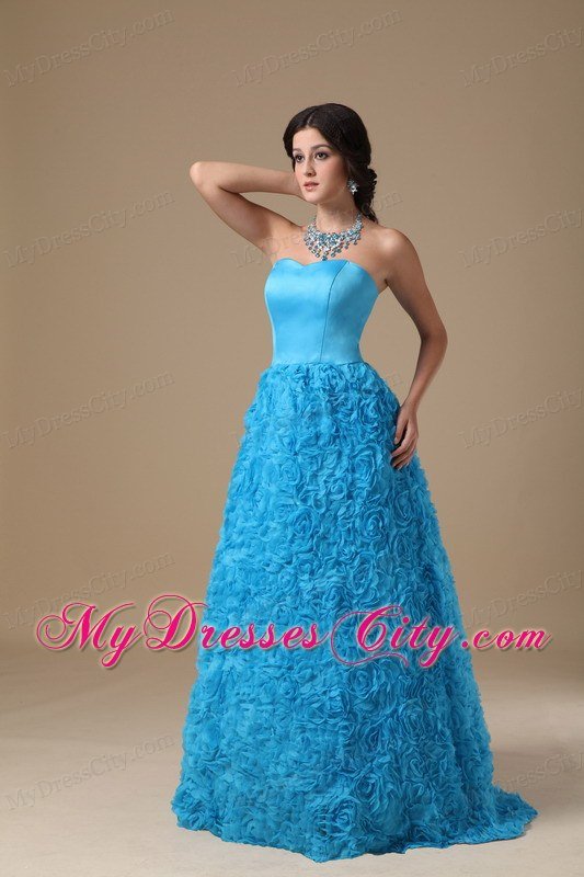 Rolling Flower Teal Prom Dress Sweetheart with Zipper Up Back