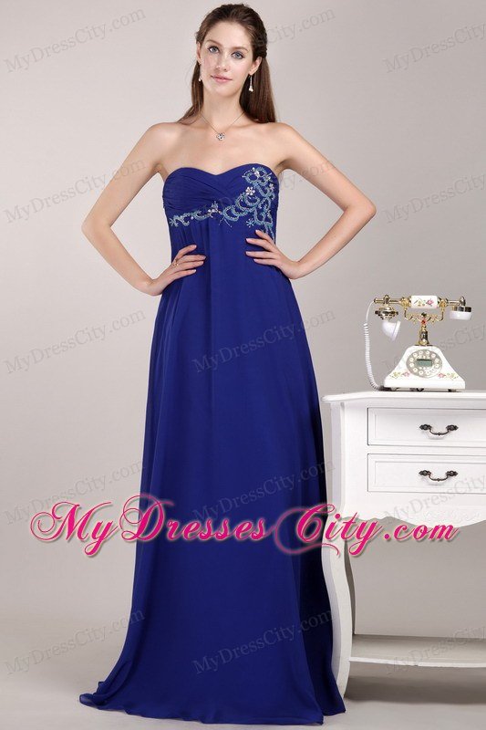 Royal Blue Empire Floor-length Chiffon Beaded Dress for Prom